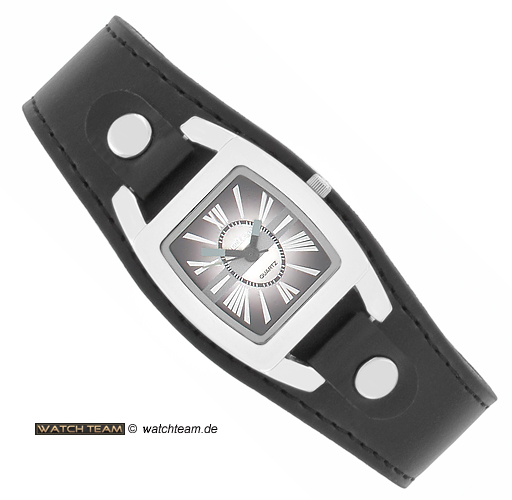 Fashion Damenuhr mit Unterlegarmband schwarz silber