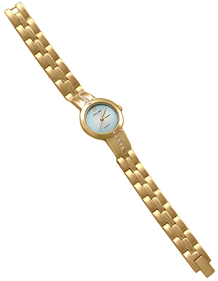 Strass Damenuhr gold mit blauem metallic Ziffernblatt