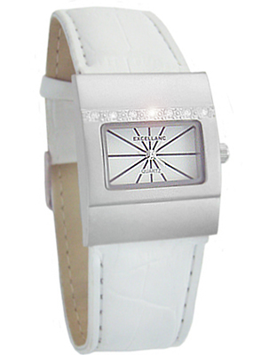 Retro Designer Strass Damenuhr wei&szlig;es Lederarmband