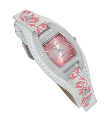 DESIGNER DAMENUHR 70er RETRO FLOWER EDITION WEISS PINK