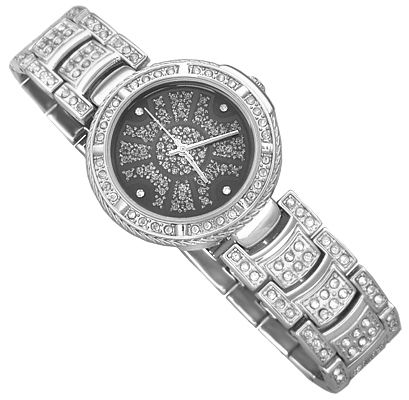 HERRENUHR SILBER STRASS UHR LIMITED EDITION BLACK PEARL